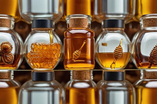 Jar of MeliBio bee‑free honey showing its golden colour and smooth texture, representing sustainable plant‑based honey made without bees.