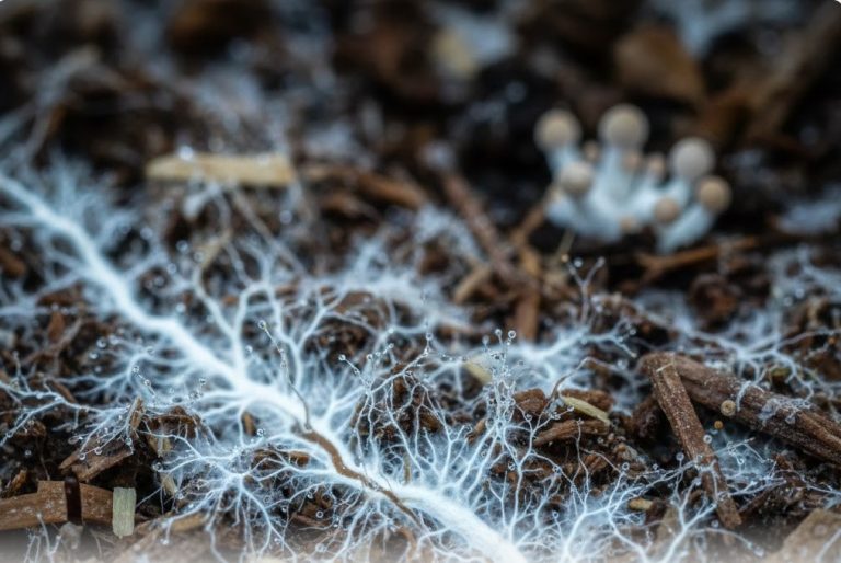A close-up view of Reishi™ Fine Mycelium showing its smooth, natural grain texture and warm, leather‑like surface engineered by MycoWorks.
