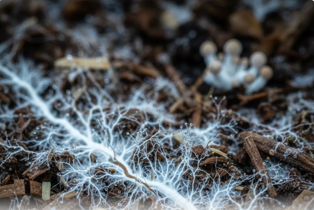 A close-up view of Reishi™ Fine Mycelium showing its smooth, natural grain texture and warm, leather‑like surface engineered by MycoWorks.
